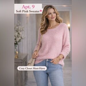Apt. 9 Soft Pink Fuzzy Sweater XL | Cozy Knit | Casual Chic | Boutique Style